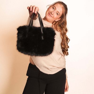 Zelly Black Faux Fur Handbag With Cross Body Handle Trending