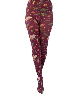 PAMELA MANN Burgundy Christmas Robin Printed Tights Ladies