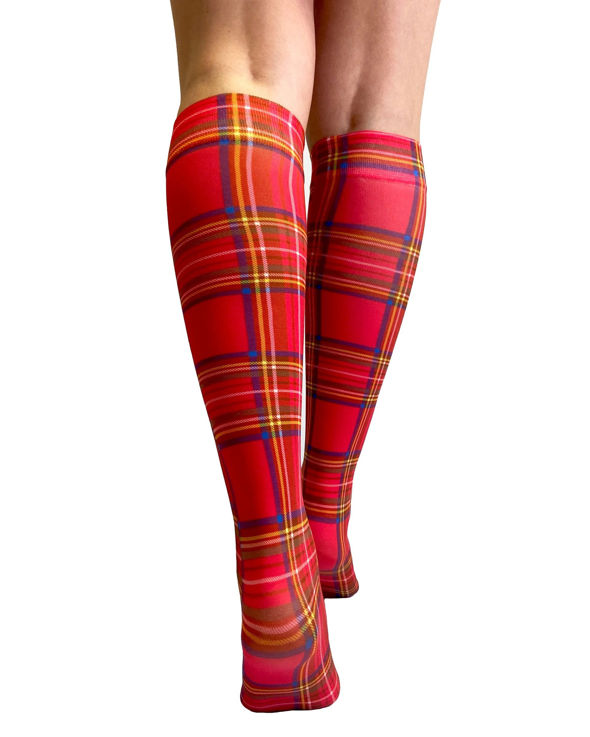 PAMELA MANN Red Tartan Knee High Socks Womens