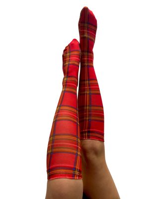 PAMELA MANN  Red Tartan Knee High Socks  Womens