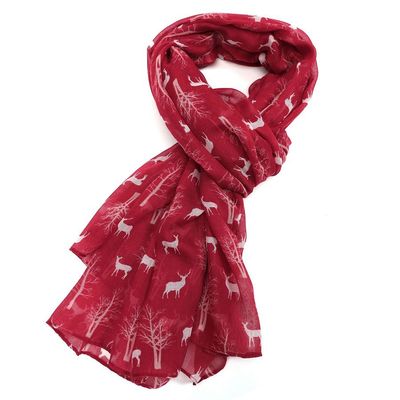 Pure Fashions Red Scarf  Winter Deer  Soft Lightweight Gorgeous Gift
