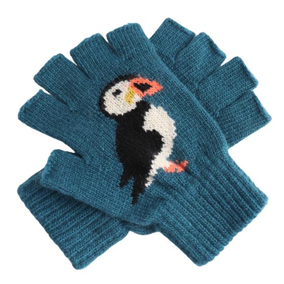 Puffin Fingerless Gloves Teal
