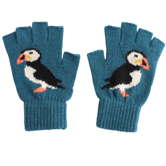 Puffin Fingerless Gloves Teal