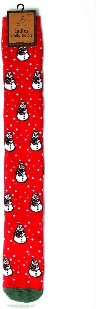 Bartleby Ladies Welly Socks Snowmen Print, Red Bartleby Ladies Welly Socks Snowmen Print, Red