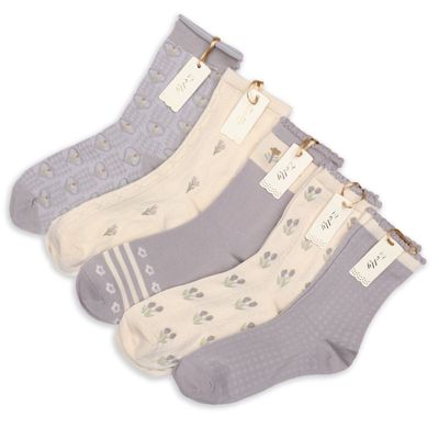 Pack 5 Zelly Ankle Socks Womens Lilac Flowers 3 to 7 Pack 5 Zelly Ankle Socks Womens Lilac Flowers 3 to 7