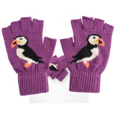Puffin Fingerless Gloves Purple