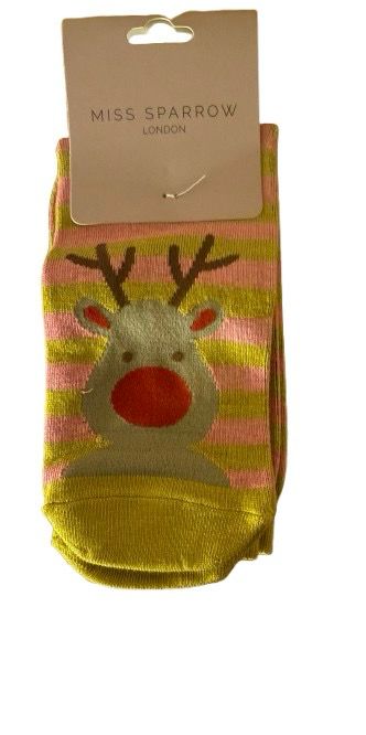 Miss Sparrow Reindeer Socks Mustard