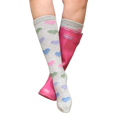 ZellyBoot Welly Socks Grey Heart Print Wool Blend