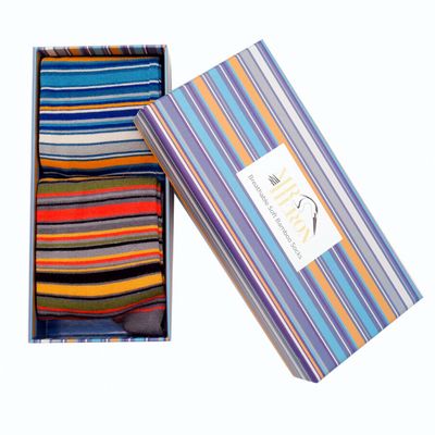 Mr Heron Mens 2 Pairs Stripes Socks Boxed Super Soft Breathable Bamboo Blend Eco Friendly