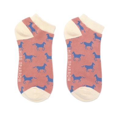Bamboo Trainer Socks Dusky Pink Horses Ladies One Size