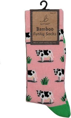Bartleby Cow Funky Bamboo Socks Pink
