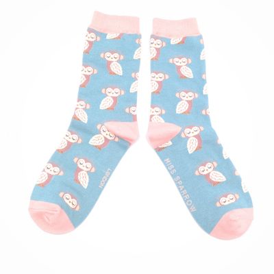 MISS SPARROW Funky Owls Socks Blue Bamboo Mix Sale