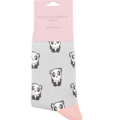 MISS SPARROW Socks Silver Cute Panda Bamboo  Blend Eco Friendly