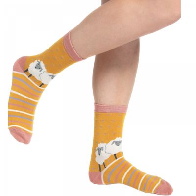 MISS SPARROW Sheep Meadow Socks Mustard  Eco Friendly Super Soft Breathable Bamboo Blend