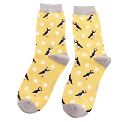 Puffin Spot Socks Soft Bamboo Blend Yellow Miss sparrow