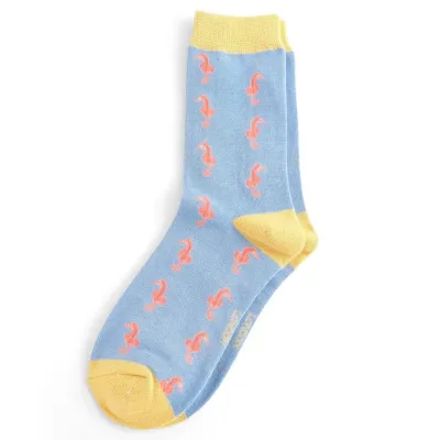 MISS SPARROW Seahorse Socks Powder Blue Super Soft Breathable Bamboo Blend Sale