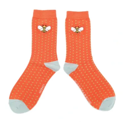MISS SPARROW Embroidered Bee Orange Socks Eco Friendly  Breathable Bamboo Blend
