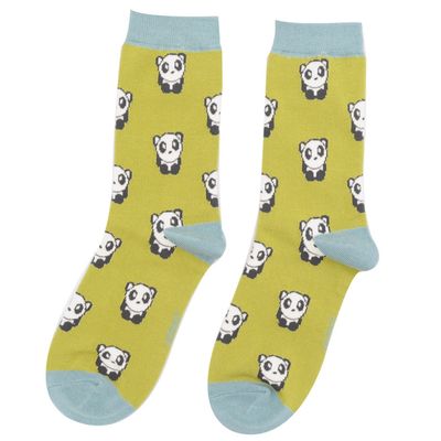 MISS SPARROW Socks Moss Green Cute Panda Bamboo Blend Eco Friendly
