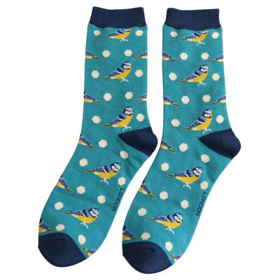 MISS SPARROW Blue Tit  Bird Spots Socks Super Soft Bamboo Mix Teal 1 Pair Size 4 to 7