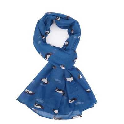 Pure Fashions Penguin Scarf Blue Soft Lightweight Polyester