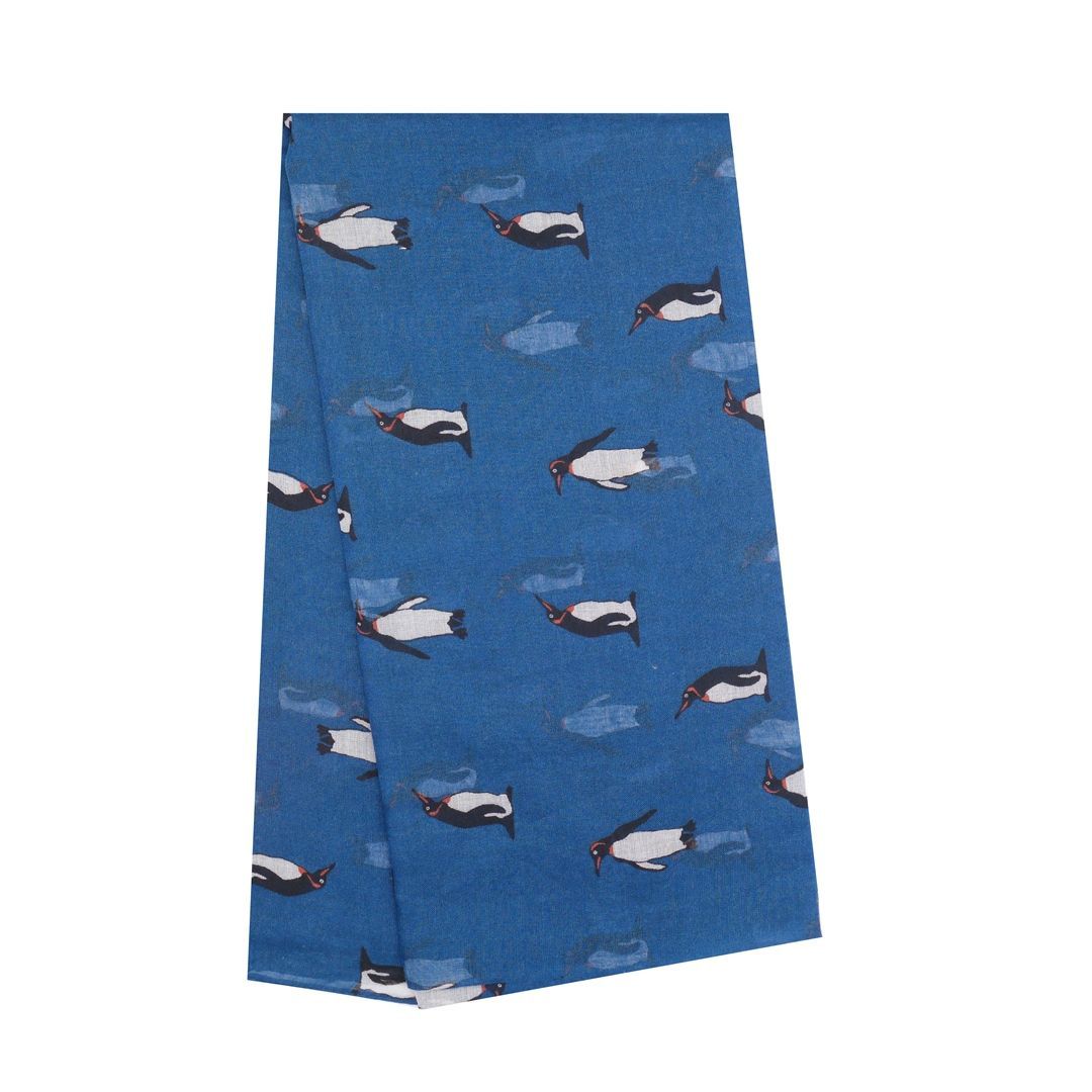 Pure Fashions Penguin Scarf Blue Soft Lightweight Polyester