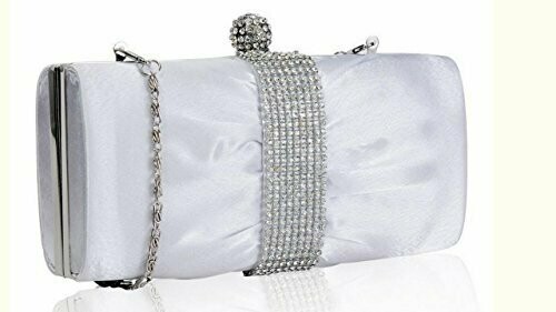 White Satin Diamante Crystal Clutch Bag Bride Wedding Prom White Satin Diamante Crystal Clutch Bag Bride Wedding Prom