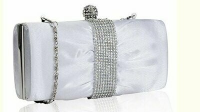 White Satin Diamante Crystal Clutch Bag Bride Wedding Prom White Satin Diamante Crystal Clutch Bag Bride Wedding Prom