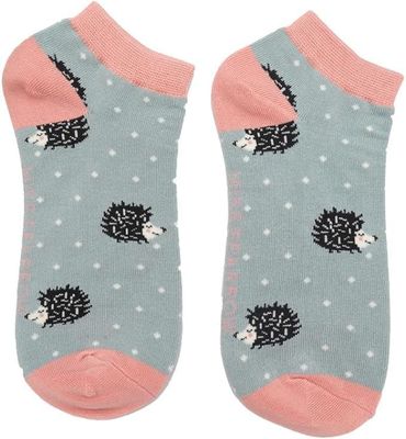MISS SPARROW Twin Pack Socks Cute Hedgehogs Bamboo Blend Teal Grey
