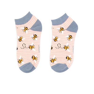 Miss Sparrow Bees Stripes Trainer Socks Soft Bamboo Blend Pink Cream