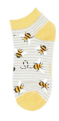 Miss Sparrow Bees Stripes Trainer Socks Soft Bamboo Blend Blue Mustard