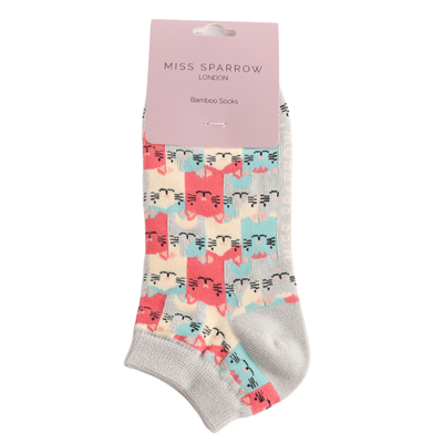 Happy Cat Trainer Socks Silver No Show Bamboo MISS SPARROW