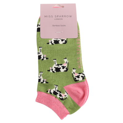 Cow Trainer Socks Green No Show Bamboo MISS SPARROW