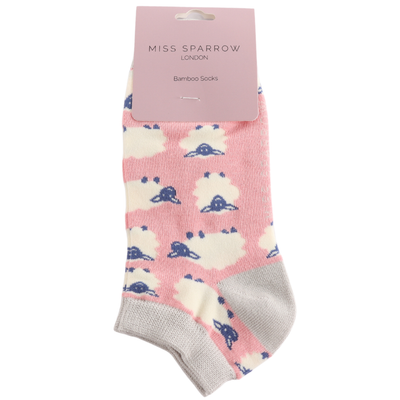Sheep Trainer Socks Pink No Show Bamboo MISS SPARROW