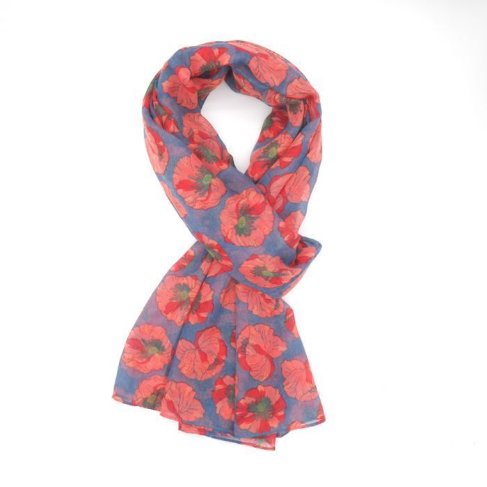 Red Cuckoo Poppy Scarf Navy Lightweight Fabric Red Cuckoo Poppy Scarf Navy Lightweight Fabric
