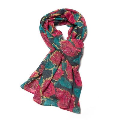 Miss Sparrow Rose Scarf  Green Pink Lightweight Fabric