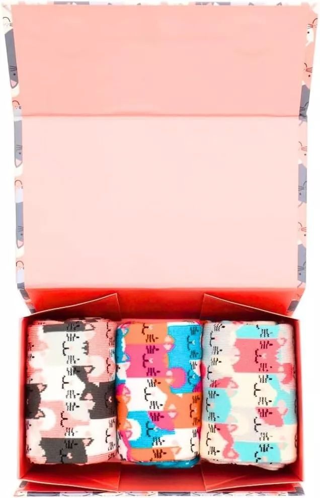 MISS SPARROW Cat Socks 3 Pairs Gift Box Bamboo Blend