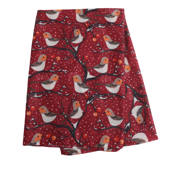 Red Cuckoo Robin Scarf Lightweight Polyester