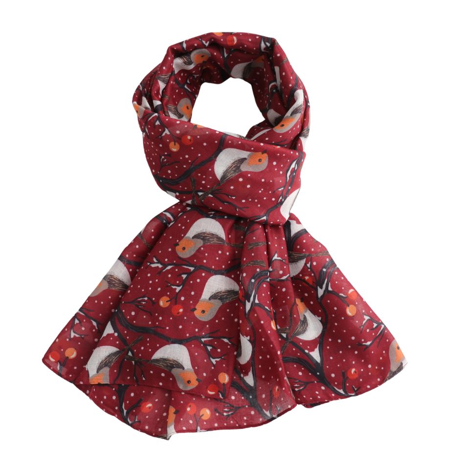 Red Cuckoo Robin Scarf Lightweight Polyester