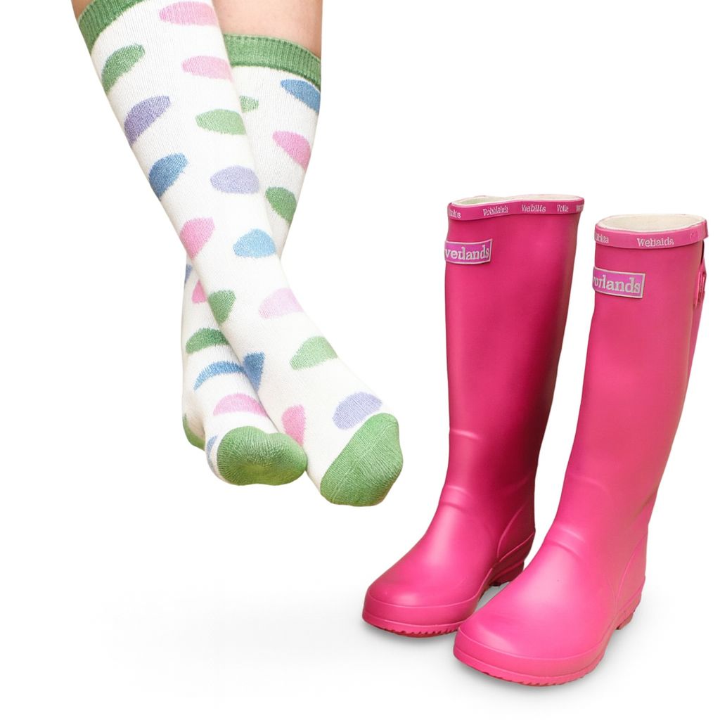 Zelly Boot Welly Socks Cream Circle Green Toes