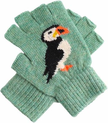 Puffin Fingerless knitted Gloves Light Green