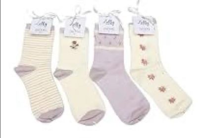 Pack 4 Zelly Ankle Socks Womens lilac Cream Size 3 to 7