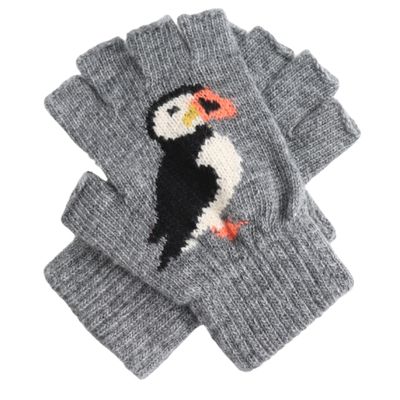 Puffin Fingerless Gloves Grey