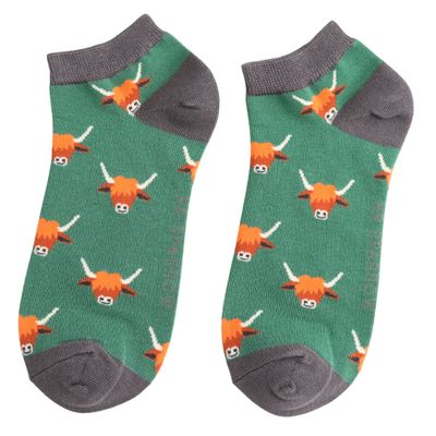Mr Sparrow Trainer Socks Highland Cow Hairy Coo Green