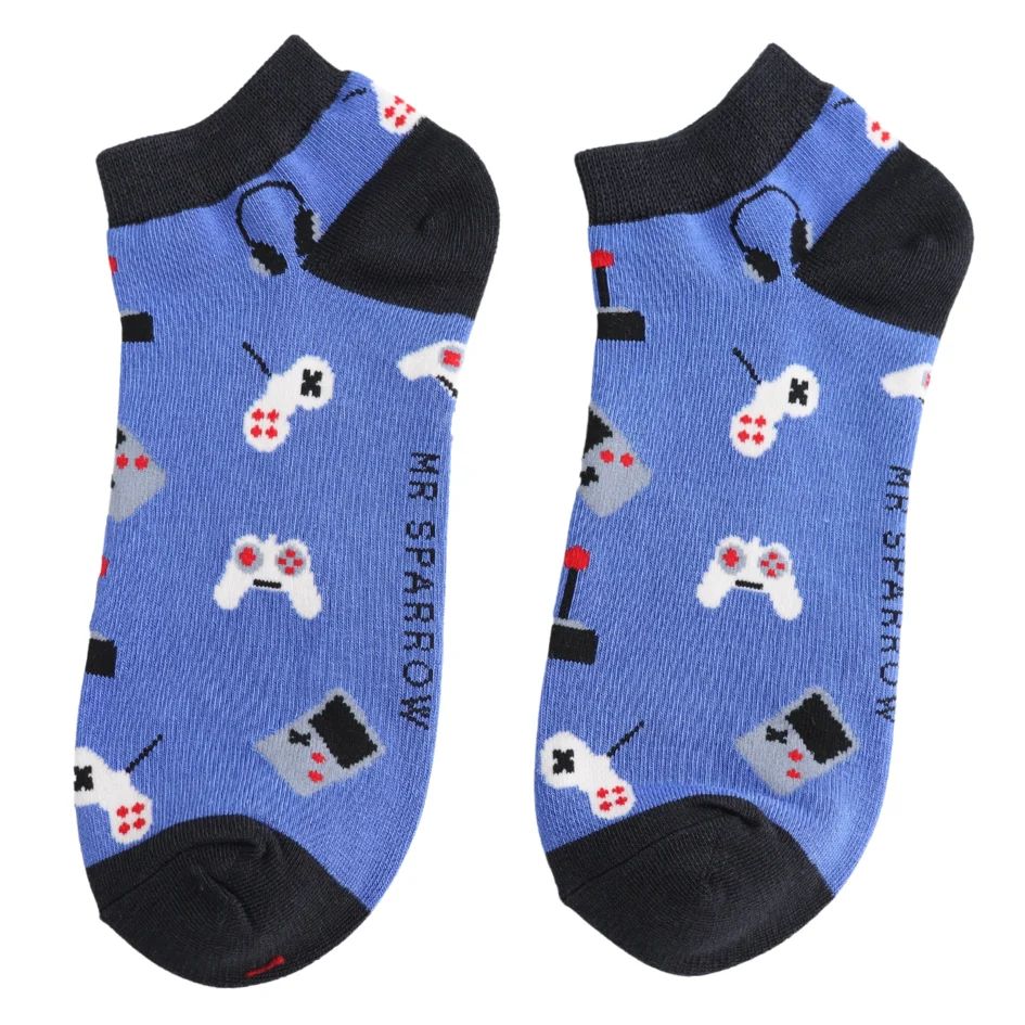 Mr Sparrow Trainer Socks  Gaming  Pattern Blue Bamboo Blend