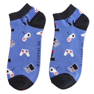Mr Sparrow Trainer Socks  Gaming  Pattern Blue Bamboo Blend