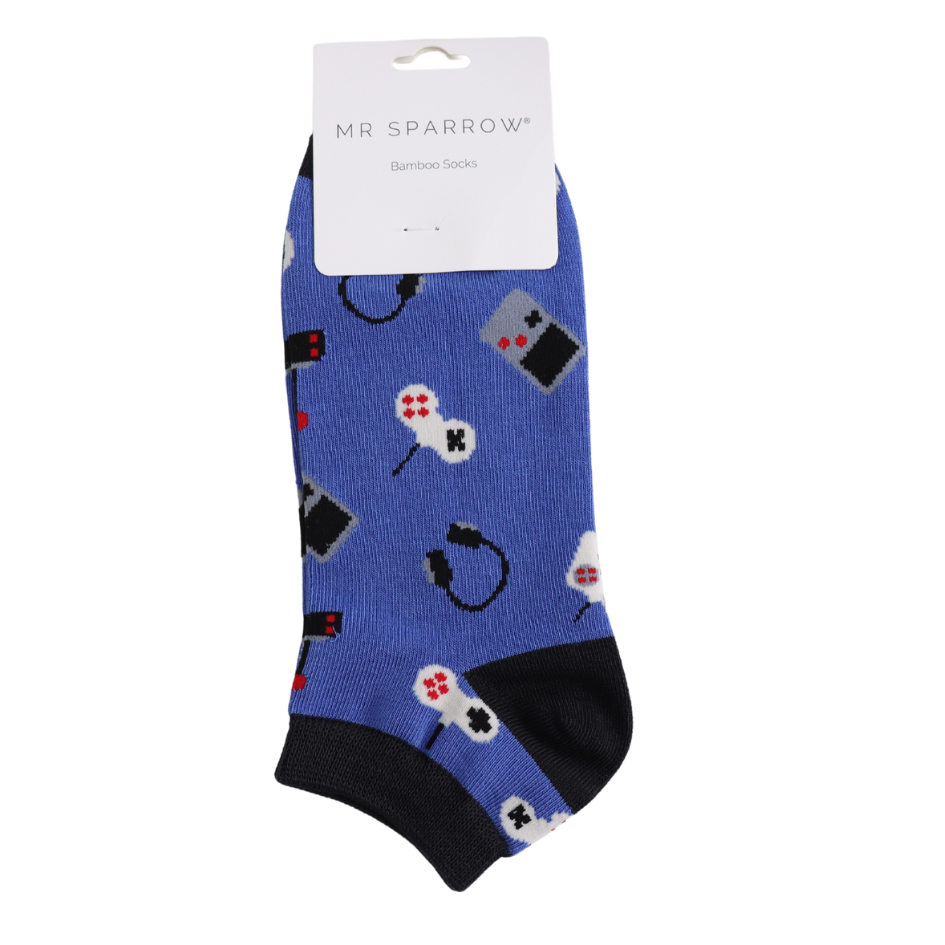 Mr Sparrow Trainer Socks  Gaming  Pattern Blue Bamboo Blend