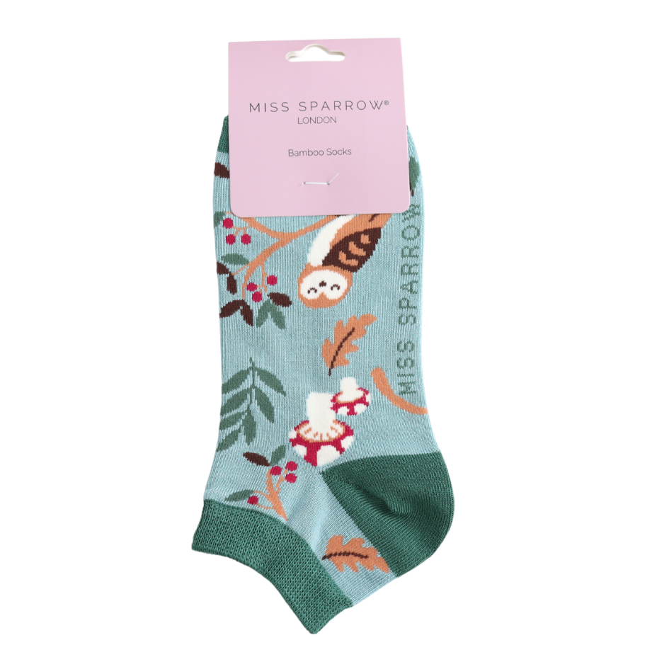Miss Sparrow Trainer Socks Woodland Owl Duck Egg