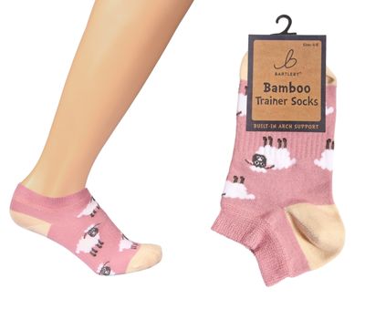 Bartleby  Pink Fluffy Sheep Trainer Socks Bamboo Mix Arch Support