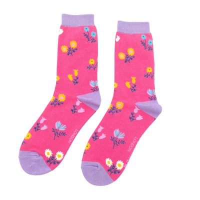 MISS SPARROW Floral Hot Pink Socks 4 to 7