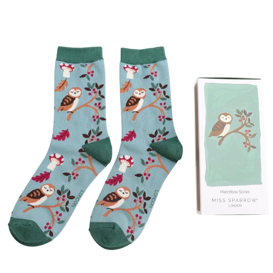 Miss Sparrow Highland Woodland Owl  Matchbox Socks  The Perfect Gift